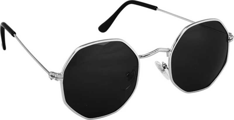 Unisex Black Silver Round Sunglass