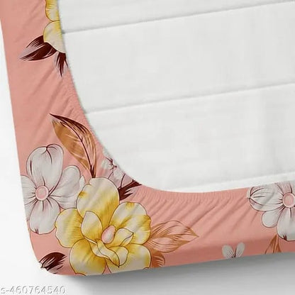 Super Soft Glace Cotton All Round Elastic Fitted Double Bed Bedsheet with 2 Pillow Covers-72x78x8