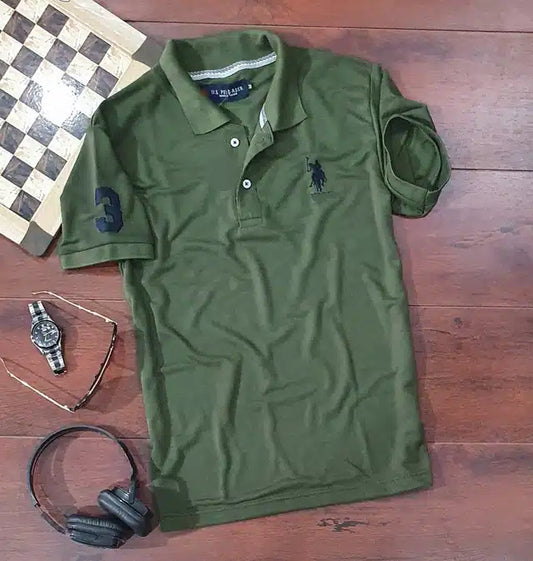 Half Sleeves Casual T-shirt for Men (Olive, L)